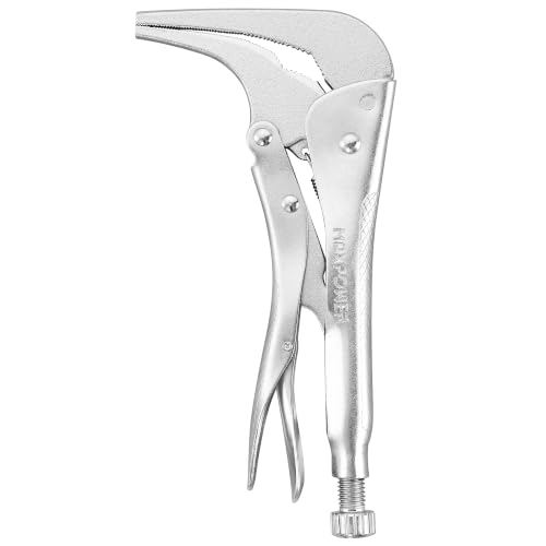 Image of MAXPOWER 10-inch 90 degree Offset Long Nose Locking Pliers, 3 inch Jaw Opens | Serrated Long Jaws Locking Pliers for Tight Spaces