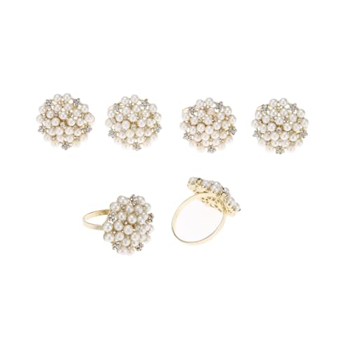 Mtsooning Lot de 6 Ronds de Serviette en Perles et Strass, Anneau Serviette de Table, Rond de Serviette de Table Doré, Décoration à Mettre dans Les Serviettes Doré...