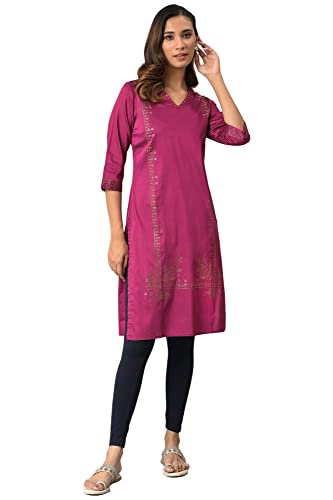 Image of W for Woman Women's Viscose Regular Fit Regular Mukaish Printed Kurta with Sequins