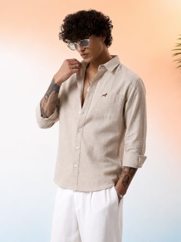 Elevated Men Beige Linen Cotton Shirt L - Image 4