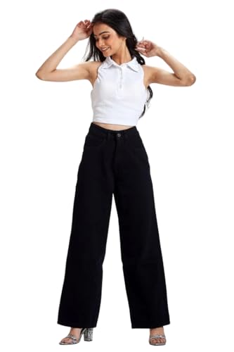 Image of Women High-Rise Black Jeans(004flaredjeansw54-black)