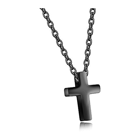 Anloo Tiny Small Cross Pendant Necklace for Boys Girls,Stainless Steel Small Crucifix Chocker Necklace for Young Toddler Kids(Black) Cover