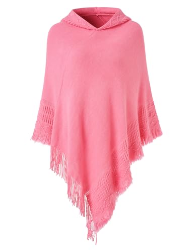 Ferand Ladies' Hooded Cape with Fringed Hem, Crochet Poncho Knitting Patterns for Women, Hot Pink, One size Ferand Ladies' Hooded Cape with Fringed Hem, Crochet Poncho Knitting Patterns for Women, Hot Pink, One size