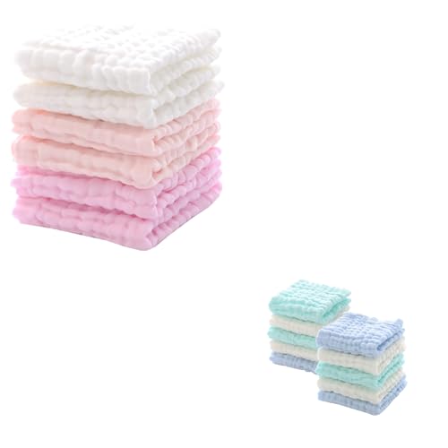Image of MUKIN Baby Washcloths and Burp Cloths,16 Pack,12x12 Inches,(Pink,Green,Blue,White)
