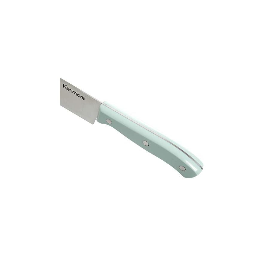 Kenmore Kane Stainless Steel Forged Triple Riveted Cutlery Knife Block Set, 14-Piece, Glacier Blue