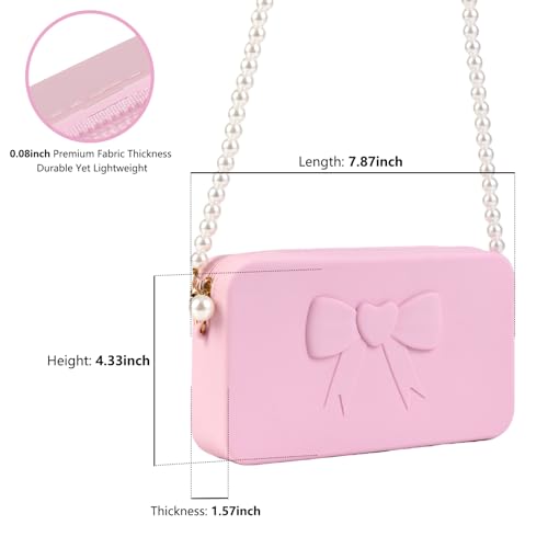 Mao'er Heart-Shaped Bows Pearl Shoulder Bags, Crossbody Purses, Clutches, Makeup Organizers for Everyday Essentials2