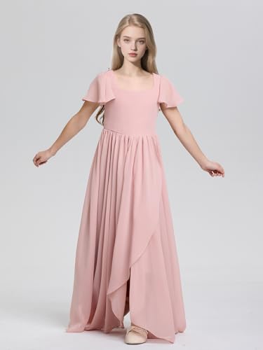 Junior Bridesmaid Dresses for Wedding Square Neck Chiffon Flower Girl Dress A Line Girls Formal Dresses Party2