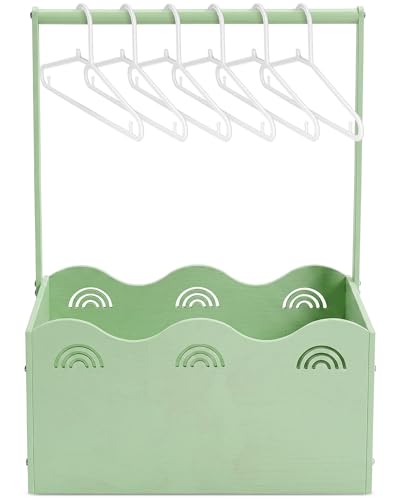 Image of Suzile Baby Shower Basket Wooden Crate Closet Storage with Handle Baby Registry Hamper Pregnancy Gift for New Parent(Rainbow,Sage Green)