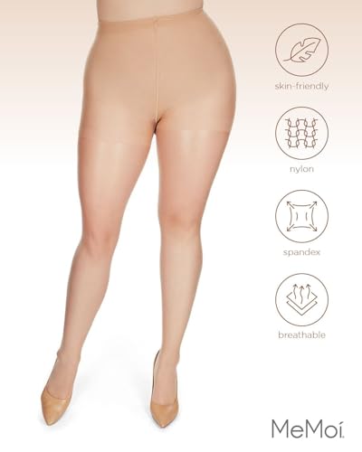 Image of MeMoi Control Top Pantyhose for Women, Breathable Sheer Tights, Comfortable Control Top Sheer Stockings