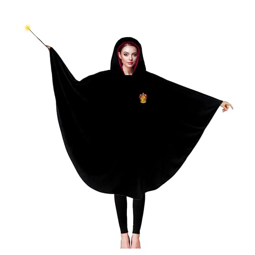 Harry Potter Manta com capuz, design poncho Hogwarts Gryffindor capa oficial, presente para adultos e adolescentes, Preto