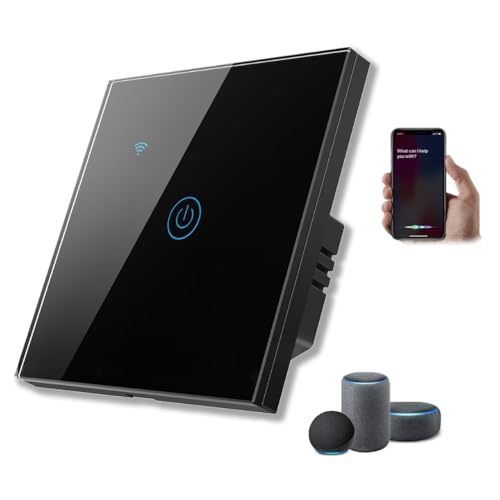 Tichondrius WiFi Smart Wall Light Switch Compatible with Alexa and Google Home APP Remote Control No Neutral Wire Required No Hub Required Voice Control (1Gang black) Sold By Tichondrius SA