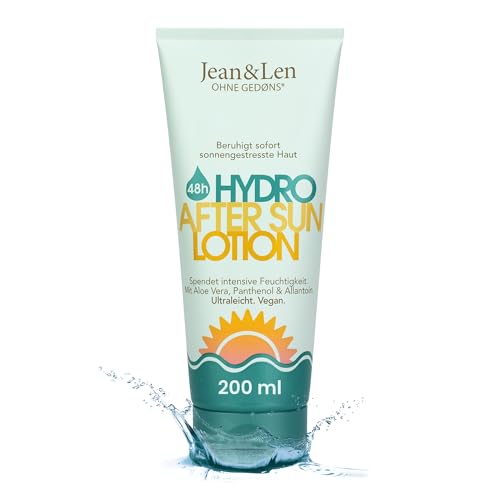 Jean & Len After Sun Lotion, für sonnengestresste Haut, mit Aloe Vera, Panthenol & Allantoin, ohne Mikroplastik, Duft- & Farbstoffe, vegan, After Sun Pflege 200 ml
