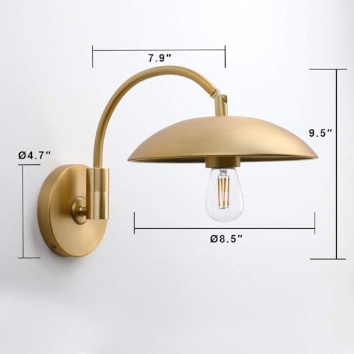 Image of Pathson Adjustable Wall Sconce, Industrial Swing Arm Wall Lamp Hardwired with Metal Base, Retro Indoor Wall Light Fixtures Decor for Hallway Bedside Living Room (Brass 2-Pack)