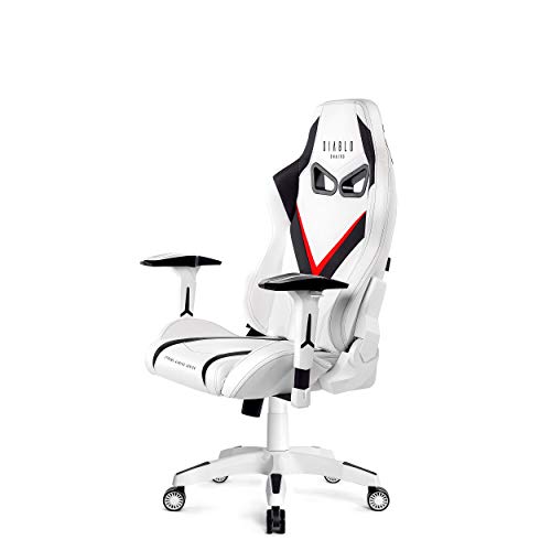 Diablo-X-Hunt-Silla-Gaming-para-Ninos-Silla-de-Oficina-Diseno-Ergonomico-Apoyabrazos-Ajustables-Almohada-Lumbar-y-Cuello-Perforacion-Cuero-Sintetico-Funcion-de-Inclinacion-Blanco-Negro-S