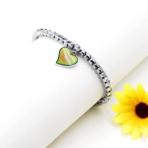 Image of A Pair of Gear-shape Hematite Bracelets with Color Changing Thermo Sensitive Mood Heart Charms, Couples Love Heart Bangles Gifts