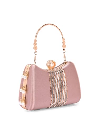 Image of TOOBA Handicraft Women's Beautiful Bling Box Clutch Bag | Evening Bag, Bridal Purse & Party Handbag | Wedding & Special Occasion Clutch (Chatai Side Pearl)