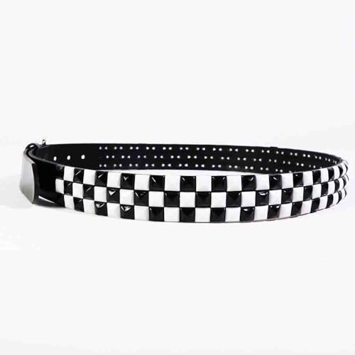White and Black Studded Belt Genuine Leather Punk Rock Belts for Men Women for Jeans Y2k Belt Goth Rivets Belt4
