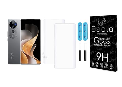 Image of Saola 2-Pack UV Curved Tempered Glass for Vivo V40 Pro | 9H Hardness | Edge-to-Edge Full Screen Coverage | UV Light Installation | Scratch Resistant | Case Friendly Screen Protector. (6.78 Inches)