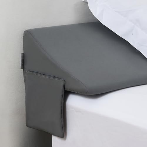 Image of Vekkia Queen Bed Wedge Pillow for Headboard Gap Filler (0-5.5 inch), Prevents Pillows & Items from Falling, High-Density Foam Mattress Gap Filler with Pockets, Removable Cover, Gray, 60 inchx10 inchx6.5 inch