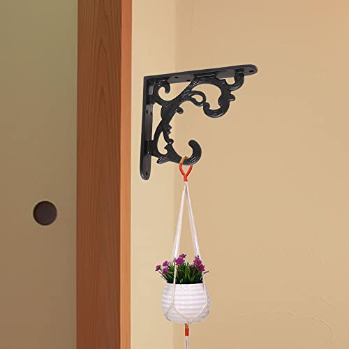 Image of Metal Handcrafted Shelf Bracket for Floating Shelves L Angle Decorative L Shaped Corner Brace Joint Heavy Duty Wall Mounted Shelf Supporter Corner Brace Holder (Black, Pack of 2)