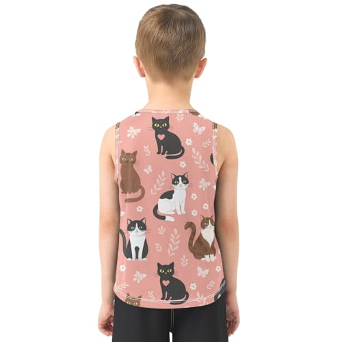 J JOYSAY Colorful Cat Flowers Boys Tank Top Sleeveless Muscle Shirts Quick Dry Active Sport Workout Kids T-Shirts 3-15T3