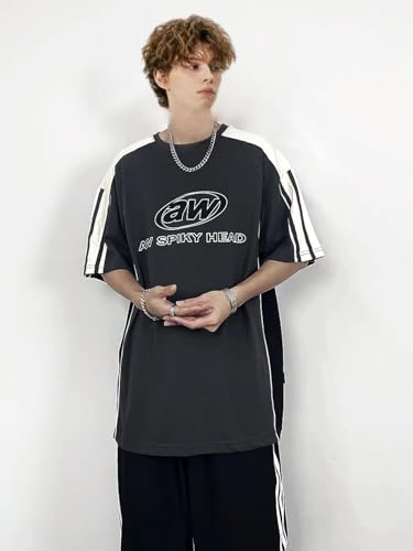 Mens Oversize Graphic Raglan T Shirt Vintage Letter Print Speedway Racing Tees Casual Unisex Streetwear Tops2