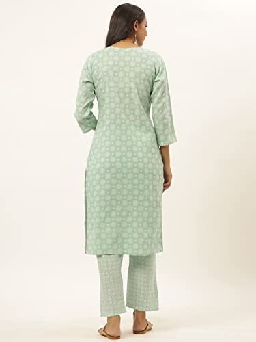 Image of YUFTA Women Black Floral Print Hand Work Cotton Kurta with Pant Set (6201SETBK )