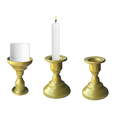 Gold Candle Holders,Set of 3 Candlestick Holders for Taper Candles & Pillar Candle, Gold Modern Decorative Candle Stick Holder for Table, Mantel, Wedding, Dinning, Party (Set of 3, Gold) Cover