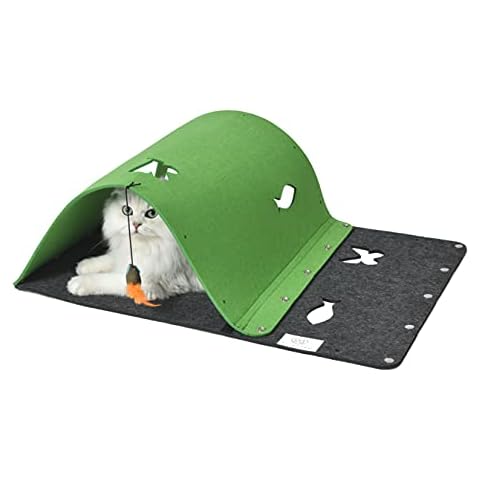 PETULANE Cat Activity Play Mat 2 Pcs, Pet Rug Cat Tunnels for indoor Cats Snuggly Exercise Tent Cat Toys Mouse Catnip Stimulation Kitten Bed House Indoor Accessories DIY Foldable (Green) Cover