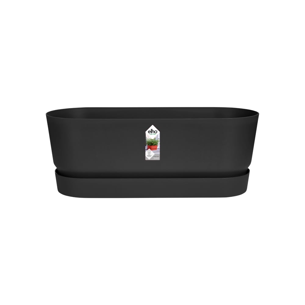 elho Greenville Trough Long 50 - Large Plant Pot Outdoor - 100% Recycled Plastic - 100% Recycled Plastic - Ø 49.0 x H 18.0 cm - Black/Living Black