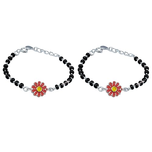Image of Parnika (Formerly MJ 925 Traditional Silver & Black Crystals Baby Nazariya Kids Silver Bracelet in Pure 92.5 Sterling Silver for Kids - One pair