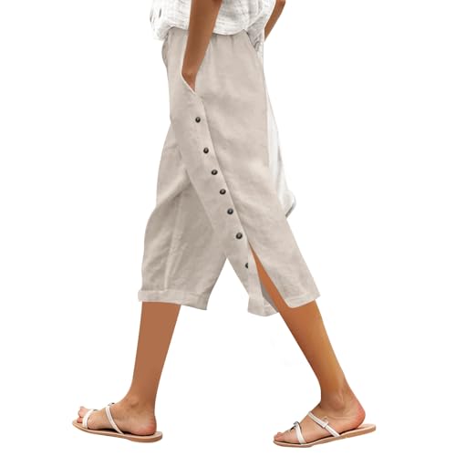 Tear Away Pants for Women Side Snap Button Capri Sweatpants Casual Loose Fit Fashion Lightweight Capris with Pockets
