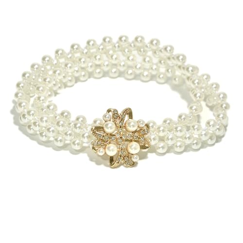 Rhinestone Pearl Waist Belt Luxury Gold Elastic Belt Dress Crystal Waist Strap, Crystal Flower Pearl Waistband for Women and Girls