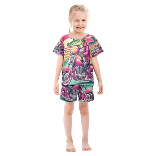 Summer Beach Alligator Pajama Set Short Sleeve PJS 2 Piece Summer Pajamas Shorts Sets Cotton 5Y3