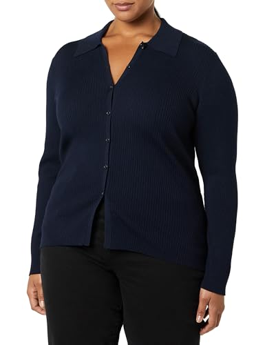 Image of Amazon Essentials Women's Fine Gauge Stretch Polo Ribbed Long Sleeve Sweater Cardigan