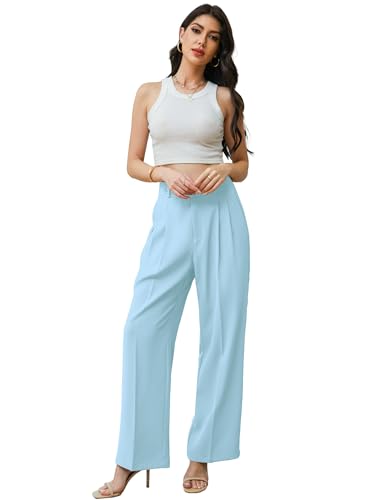 Betusline Women's Casual Wide Leg Long Dress Pants High Waisted Business Office Straight Trousers for Women, 1# Blue, Large4