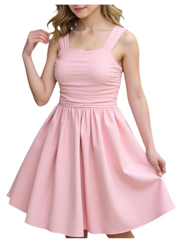 Floerns Girl's Casual Sleeveless Cami Dress Ruched Shirred Ruffle Hem Short Dress