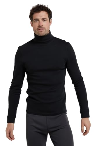 Mountain Warehouse Meribel Mens Thermal Baselayer Top - Combed Cotton Sweater Roll Neck Jumper Breathable Quick Drying & Fitted Sleeves - for Everyday Use Black M