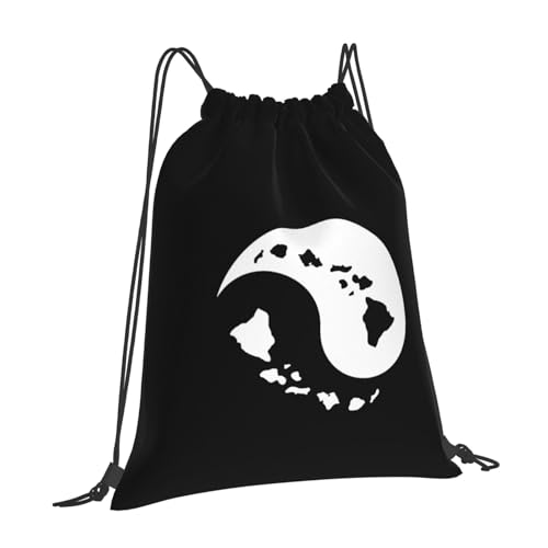 Yin Yang Hawaiian Island Map Drawstring Bags, Lightweight Gym Sack with Adjustable Cord, Water-Resistant Sports Backpack for Men Women, Travel, Yoga, College (Black)3