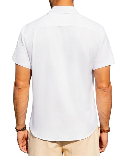 Image of Alimens & Gentle Mens Linen Shirts Short Sleeve Button Down Shirts Wrinkle Free Casual Vacation Beach Summer Tops
