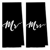 DIBOR Love Quote Mr. And Mrs. Bath Towels,Love Decorative Absorbent Drying Cloth Hand Towels Tea Towels Dishcloth For Bathroom Kitchen,Funny Couples Wedding Anniversary Valentine Gifts(Black,Set of 2)