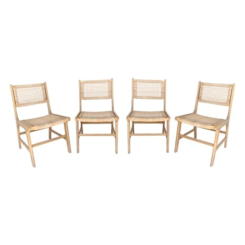 sweeek - Lot de 4 chaises de Jardin Ocara. cannage et Bois. L 61 x 51 x 85cm