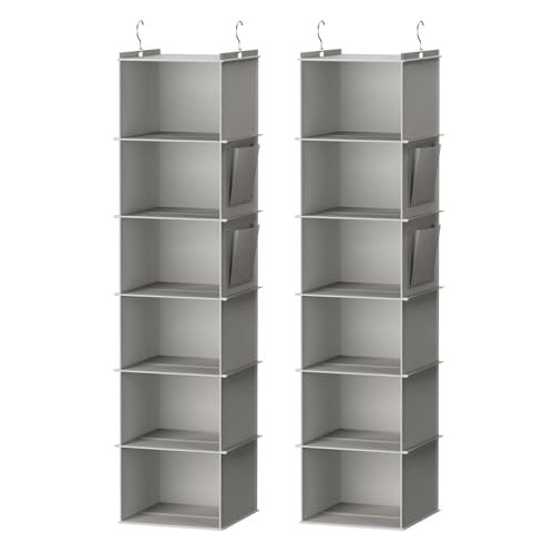 YOUDENOVA Hanging Closet Organizer, 6-Shelf Closet Hanging Storage Shelves, 2 Packs, Light Grey