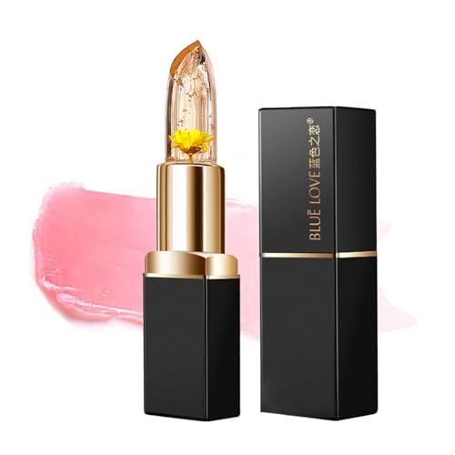 BLUE LOVE Color Changing Flower Lipstick - Hydrating Jelly Lip Balm with Flower Inside, Long-Lasting Moisturizer & Nourishing Lip Gloss for a Beautiful, Customizable Look (Golden)