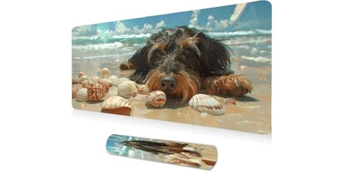Tapis de souris XXL en caoutchouc antidérapant, tapis de souris à bords cousus Pierre de Chien