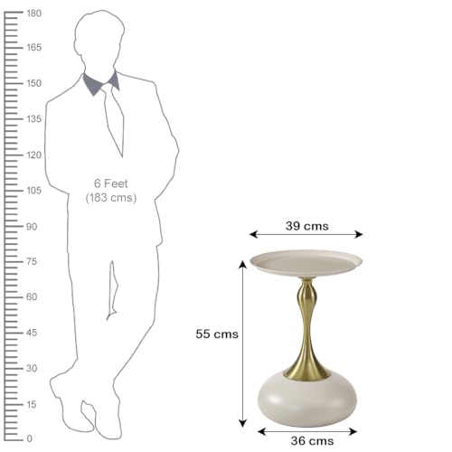 Image of The Attic Luxe Pebble End Table Textured Metal Design, Tea Table for Living Room, Ivory