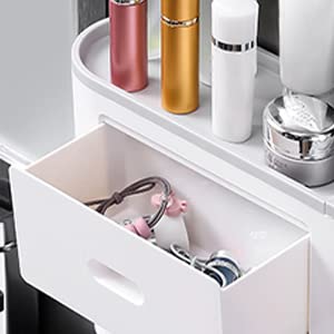 SKOFRI Toothbrush Holders for Bathrooms, 3 Cups Wall Mounted with Toothpaste Dispenser, Large Capacity Tray, Cosmetic Drawer and 4 Brush Slots with Cover Tooth Brush Holder Plastic, white Product Image 6