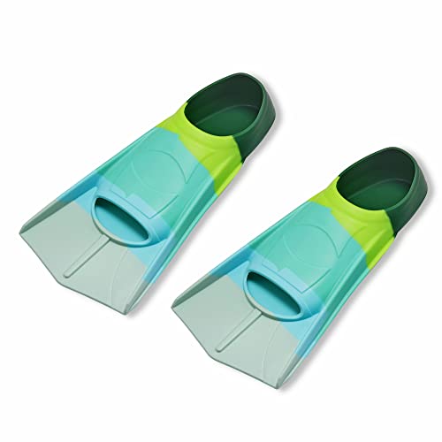 Image of Kids Short Swim Fins, Lap Training Flippers for Pool Youth Beginners | Soft Silicone Swimming Fins with Mesh Storage Bag for Children, Boys, Girls & Women