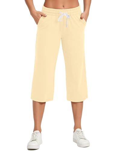 Image of SPECIALMAGIC Women Capri Pants Cotton Yoga Wide Leg Pajama Pants Capris Sweatpants Sports