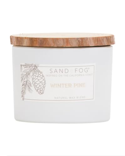 Sand and Fog Scented Candle - Winter Pine – Bark Lid – 100% Cotton Lead-Free Wick - Luxury Air Freshening Jar Candles - Perfect Home Decor – 12oz - Holiday Scents